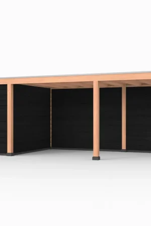 Hoge Kwaliteit Douglas overkapping, 900 x 300, met achterwand en schuur, Westwood Elegant zwart